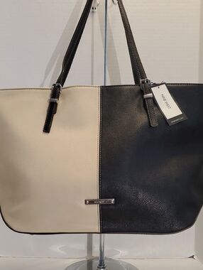 Nine West Colorblock Black and Cream Tote